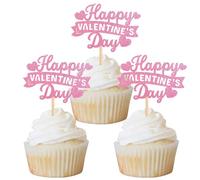 24 paquetes Happy Valentine's Day Cumpleaños Decoración para Tartas de Dulce Amor Corazón Decoración de San Valentín Cupcake Topper para San Valentín Boda Ducha Decoración para Cumpleaños Rosa