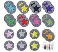 24 Parches de Estrella Con Paquete de Costura - Pegatinas de Planchado para Niños, Círculo Pequeño y Redondas - Parches para Ropa Vaquera