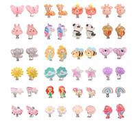 24 pares de aretes de clip para niñas, hipoalergénicos, bonitos aretes de mariposa y unicornio, aretes no perforados para niñas, accesorios de joyería de princesa, talla única, Resina, Sin piedra