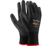 24 pares de guantes de trabajo de nailon negro revestidos de poliuretano para jardinería, construcción y mecánica, con adhesivo redondo AJS LTD®, negro