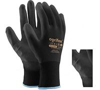24 pares de guantes de trabajo de nailon negro revestidos de poliuretano Para jardinería, construcción y mecánica, con adhesivo redondo AJS LTD® (L-9).