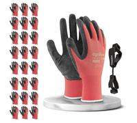 24 pares de guantes de trabajo recubiertos y porta clip para guantes FUZZIO® (M - 8, Rojo)