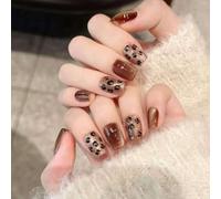 24 PC Cubiertas Brillantes Uñas Falsas Elegante Palillo En Uñas Gatos Prensas De Ojos En Uñas Leopardo Impresión Uñas Artificiales Impresión