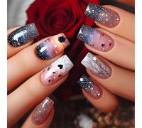 24 PC Long Press On Nails Skies Starry Skies Acrílico Falso Brillante Corazón Artificial Stick On For Party