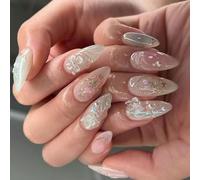 24 pcs almendra prensa en uñas arcos tapa completa falsa mariposa palitos en flores acrílico