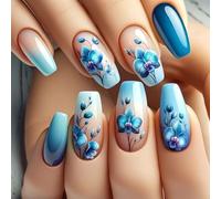 24 pcs Azul Gradiente Pegamento En Uñas Falsas Clavos Bailarinas Cortas En Flores Prensa Acrílico Artificial Prensa
