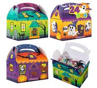 24 Pcs Cajas 3D Casa de Cartón para Dulces Golosinas de Halloween (15,2 x 15,2 x 8,9cm) Cajas para Truco o Trato, Galletas, Bolsas para Regalos
