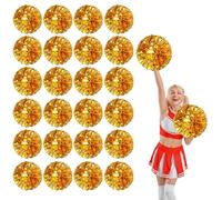 24 Pcs Cheerleading Pom Poms,13.7inch Cheerleader Pompoms with Finger Holes,Fit for Team Spirit Sports Dance Cheering (gold)