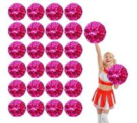 24 Pcs Cheerleading Pom Poms,13.7inch Cheerleader Pompoms with Finger Holes,Fit for Team Spirit Sports Dance Cheering (rose red)