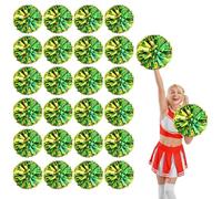 24 Pcs Cheerleading Pom Poms,13.7inch Cheerleader Pompoms with Four finger payment,Fit for Team Spirit Sports Dance Cheering (Green+Gold)