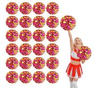 24 Pcs Cheerleading Pom Poms,13.7inch Cheerleader Pompoms with Four finger payment,Fit for Team Spirit Sports Dance Cheering (Rose red+gold)
