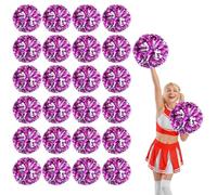 24 Pcs Cheerleading Pom Poms,13.7inch Cheerleader Pompoms with Four finger payment,Fit for Team Spirit Sports Dance Cheering (Rose red+silver)