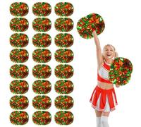 24 Pcs Cheerleading Pom Poms,14.57inch Cheerleader Pompoms with Handle style,Fit for Team Spirit Sports Dance Cheering (Bronze and green)