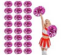 24 Pcs Cheerleading Pom Poms,14.57inch Cheerleader Pompoms with Handle style,Fit for Team Spirit Sports Dance Cheering (Rose red+silver)