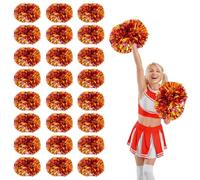24 Pcs Cheerleading Pom Poms,14.57inch Cheerleader Pompoms with Handle style,Fit for Team Spirit Sports Dance Cheering (Rose red+gold)