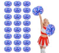 24 Pcs Cheerleading Pom Poms,14.57inch with Handle style Cheerleading Handheld Squad Pompoms for Sports Team Cheer Spirit (White+Blue+Pink)