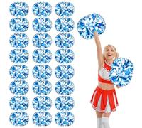 24 Pcs cheerleading poms,14.57inch pom poms cheerleading with Handle style Cheer Pom Pomsfor Dance, Matches, Team Spirit Sports (Lake Blue+White)