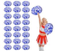 24 Pcs cheerleading poms,14.57inch pom poms cheerleading with Handle style Cheer Pom Pomsfor Dance, Matches, Team Spirit Sports (Blue+White)