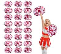 24 Pcs cheerleading poms,14.57inch pom poms cheerleading with Handle style Cheer Pom Pomsfor Dance, Matches, Team Spirit Sports (red and white)
