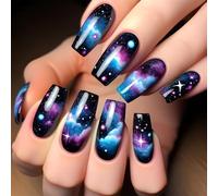 24 Pcs Coloridas Nubes De Estrellas Se Adhieren En Uñas Cubiertas Completas Brillantes La Prensa Elegante En Los Suministros Manicuras