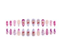 24 pcs Consejos Franceses Uñas Fresa False Nails Medios De Almendra Prensa En Uñas Con Cuadros Uñas Acrílico Floral