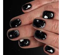 24 Pcs Cortos Cortos Uñas Falsas Spiders Presione En Halloween Acrílico Brillante De Cubierta Halloween Press Las Arañas De Uñas Web Falso Corto Acrílico