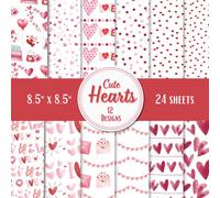 24 pcs Cute Hearts and Valentine's Scrapbook Paper: Double Sided Decorative Craft Paper Sheets | Blue Patterns for Cards, Origami, Journaling, DIY Projects, & More | "8.5 x 8.5"