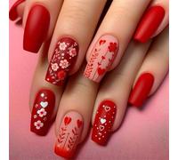 24 PCS Flores Ups Nails Valentines Day Press En Año Nuevo Acrílico Acrílico Heart Counss Full Covers Stick On On