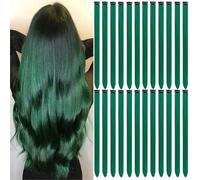 24 PCS Hair Extensions Clip in, 22 Inch Colored Hair Extensions Party Highlights Long Straight Synthetic Hairpieces for Women Cosplay Halloween Christmas (green)