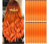 24 PCS Hair Extensions Clip in, 22 Inch Colored Hair Extensions Party Highlights Long Straight Synthetic Hairpieces for Women Cosplay Halloween Christmas (orange)