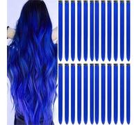24 PCS Hair Extensions Clip in, 22 Inch Colored Hair Extensions Party Highlights Long Straight Synthetic Hairpieces for Women Cosplay Halloween Christmas (dark blue)
