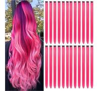 24 PCS Hair Extensions Clip in, 22 Inch Colored Hair Extensions Party Highlights Long Straight Synthetic Hairpieces for Women Cosplay Halloween Christmas (rose red)