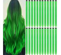 24 PCS Hair Extensions Clip in, 22 Inch Colored Hair Extensions Party Highlights Long Straight Synthetic Hairpieces for Women Cosplay Halloween Christmas (YG green)