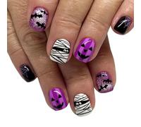 24 PCS Halloween Artificial Nails Halloween Press On Short Square False Cubiertas Completas Stick On