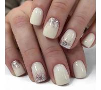 24 Pcs Peque De Punta Francesa En Uñas Brillantes Falsos Cuadros Cortos Prensa Sobre Color Sólido Acrílico Artificial