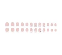 24 PCS Prensa Brillante En Uñas Cortas De Uñas Falsas Hermosas Flores Bastón En La Punta Francesa Blanca Artificial