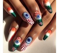 24 pcs Prensa En Uñas Brillante Acrílico Falso Medios Bailarinas Artificial Día de la Independencia Stick On