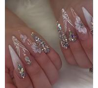 24 Pcs Prensa Larga Prensa En Uñas Rhinestones Acrílico Uñas Falsas Tacones Aguja Tacones