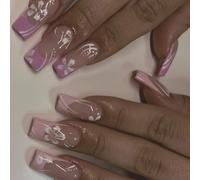 24 PCS Presiona Brillante En Las Uñas Consejos Franceses Uñas Falsas Flores Cubiertas Llenas En Uñas Medios Longitudes Acrílico Uñas Acrílicas