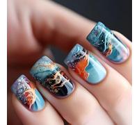 24 Pcs Square Shape Stick On Nails 3D Emboss Full Covers False Gradients Press On Manicures Supplies