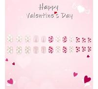24 PCS Valentines Day Press En Las Uñas Brillantes Falsas Falsas Cubiertas Completas Stick On Heart Artificial