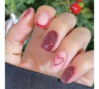 24 PCS Valentines Day Press En Las Uñas Consejos Franceses Falsas Cubiertas Y Completas Stick On Heart Artificial