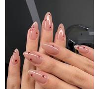 24 PCS Valentines Day Press En Las Uñas Gloja Falso Corazón Falso Artificial Almond Shape Covers Stick On On On