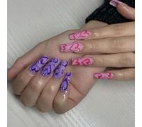 24 PCS Valentines Day Press On Nails Festival Nailas Falsas Heart Artificial Long Affine Cubiertas Completas Stick On