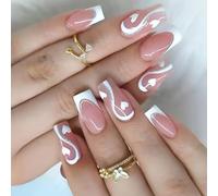24 PCS Valentines Day Stick En Uñas Tip Presione On Heart Acrylic Media Square Artificial