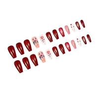 24 PCS Valentines Day Stick On Nails Flores Uñas Artificiales Medios De Longitud Presiona En Acrílico Brillante Falso