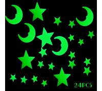 24 pegatinas 3D con luna y estrellas que brillan en la oscuridad, pegatinas fluorescentes luminosas para pared o techo, para decoración de habitación de bebé, habitación de los niños, sala de estar