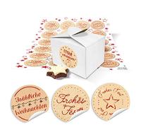 24 Petites boîtes (8 x 6,5 x 5,5) l'emballage boîtes de Noël Blanc pour Mini cadeaux Give avec autocollants Coupé à Noël + 24 Rouge Beige de Noël, Joyeux Noël,... à remplir
