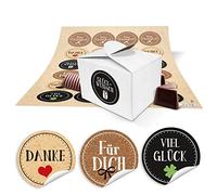 24 Petites boîtes cadeau emballage cadeau Blanc Boîtes cadeaux (8 x 6,5 x 5,5) + autocollant Texte remercie, pour toi, bonne chance Marron Blanc Vert Trèfle Noir pour les petits cadeaux de Visiteur