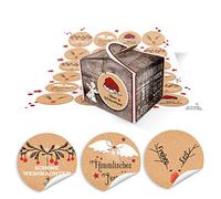 24 petits Marron Ange Boîtes cadeaux Boîtes à cadeaux (8 x 6,5 x 5,5) + 24 Planches d'autocollants en rouge/blanc/noir/marron ronde avec grüßen... Joyeux Noël, Joyeux,... (14126) Noël